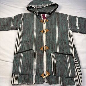 Vintage Style Woven Baja Hoodie Jacket Jerga Striped Toggle Coat Mens Large L